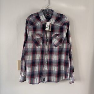 NWT Flag & Anthem Shirt Desert Son Indigo Long Sleeve Plaid Snap Large $69